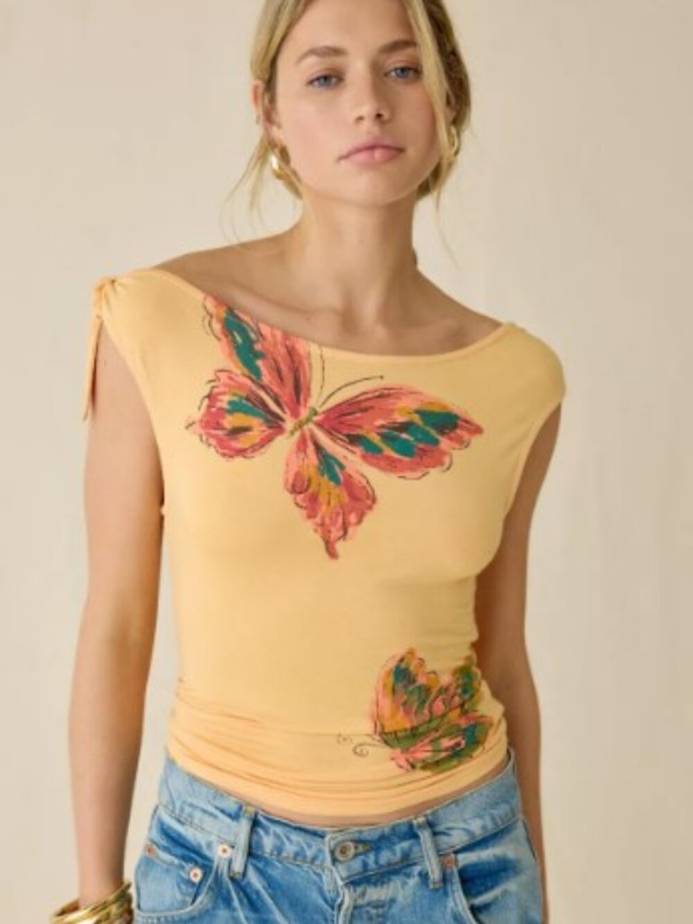 Urban Outfitters Yellow Butterfly Scoop-Neck Top